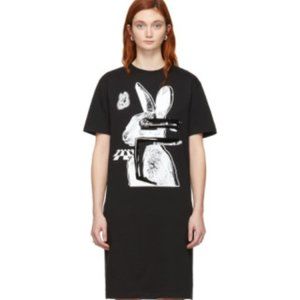 McQ Alexander McQueen Black & White Glitch Bunny Slouch T-Shirt Dress, Medium